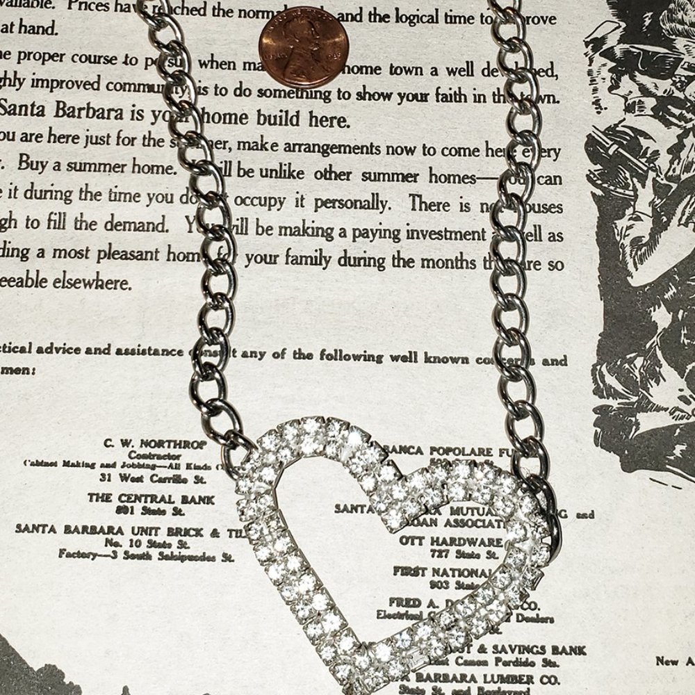 SOLD Statement Heart Rhinestone Open Pendant Silvertone Necklace - Picture 6 of 7